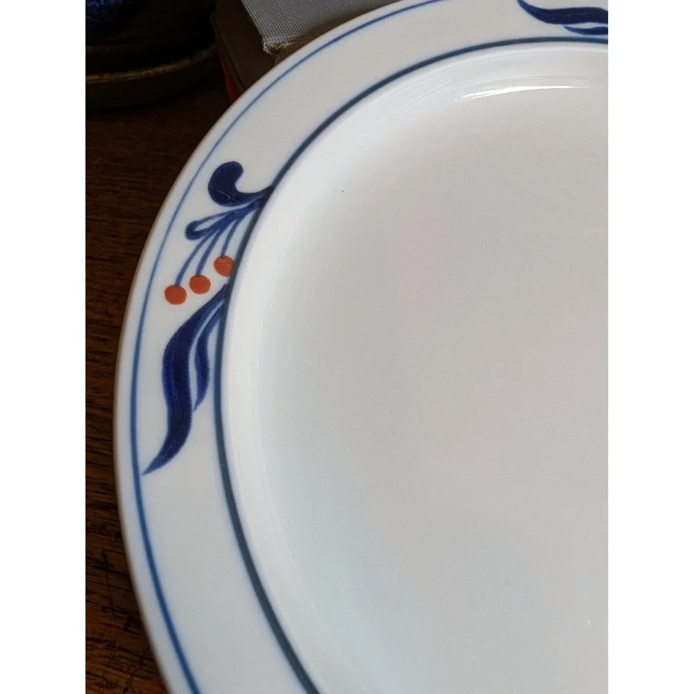 Dansk Bistro Maribo Set of 6 Salad Plates Blue Floral Stoneware Japan 7.5 inch